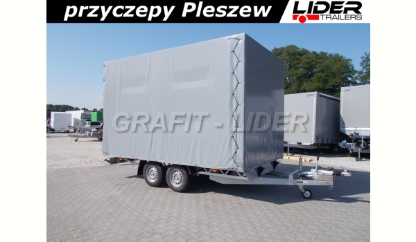 LT-051 przyczepa + plandeka 410x245x240cm, spedycyjna przyczepa ciężarowa, okuta na ramie, DMC 3000kg